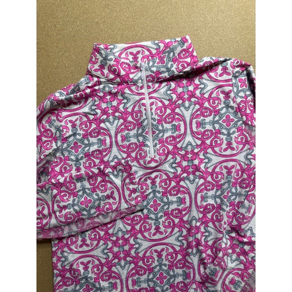 ibkul size MPink Quarter Zip Pullover Top Gray White Patterned Long Sleeve Women - Picture 4 of 10